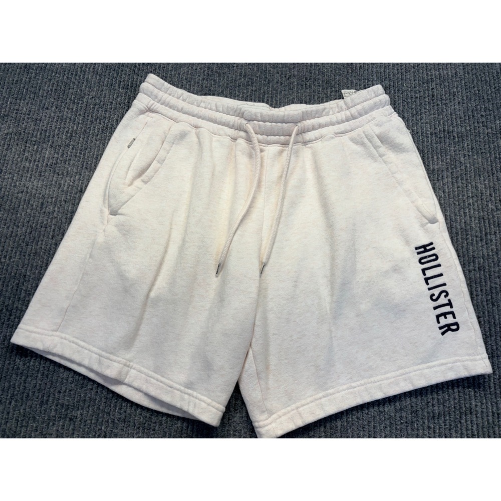 Hollister Womens Cream Heather Fleece Logo Sweat Shorts Size M High Rise